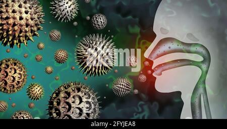 Pollen allergy symptoms and human seasonal allergies or hay fever allergic reaction as a medical concept with a group of microscopic organic. Stock Photo