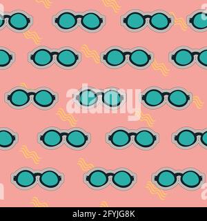 Seamless abstract pattern. 80's-90's styles. Vintage sunglasses. Illustration for postcard, poster, banner, flyer, greeting card, cover. Vector illust Stock Vector