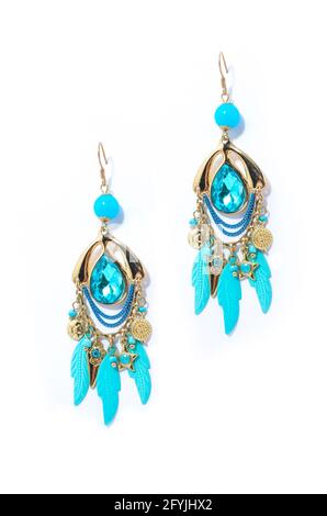 earrings with aquamarine on the white background Stock Photo
