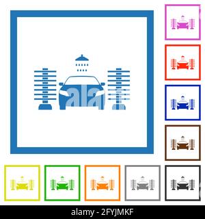 Car washing flat color icons in square frames on white background Stock Vector