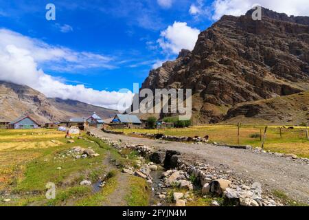 Sceneic view of Drass village with blue cloudy sky background , Kargil ...