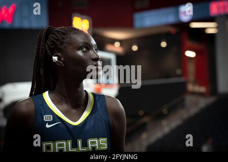 May 27, 2021, Atlanta, GA, USA: AWAK KUIER, from Finland, plays in her first match with WNBAÃs Dallas Wings against Atlanta Dream. (Credit Image: © Robin Rayne/ZUMA Wire) Stock Photo