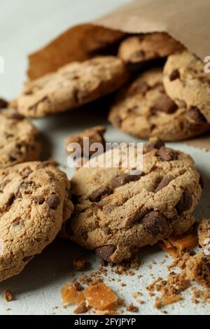 Cookies with caramel on white textured background Stock Photo