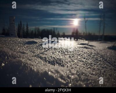 Ice crystals in sunlight in northern Sweden. Stock Photo