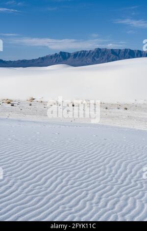 Dune fields in White Sands National Park, New Mexico.  The San Andres Mountains are in the background. Stock Photo