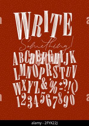 Modern decorative alphabet with lettering write something drawing on red background Stock Vector