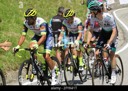 Alpe di Mera, Alpe di Mera (VC), Italy, 28 May 2021, The first group at the Alpe Agogna hill, in the first position Andrea Pasqualon during Stage 19 of Giro D&#39;Italia 2021 - Abbiategrasso - Alpe di Mera, Giro d'Italia - Photo Claudio Benedetto / LM Stock Photo