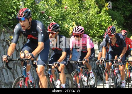 Alpe di Mera, Alpe di Mera (VC), Italy, 28 May 2021, Egan Bernal with the Ineos Team during Stage 19 of Giro D&#39;Italia 2021 - Abbiategrasso - Alpe di Mera, Giro d'Italia - Photo Claudio Benedetto / LM Stock Photo