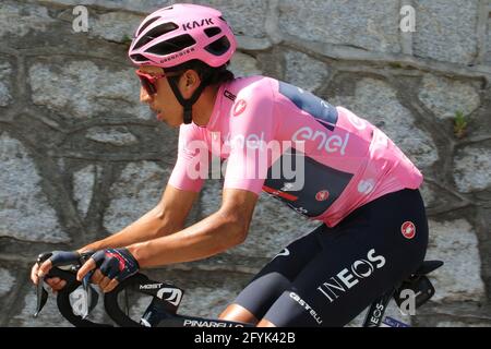 Alpe di Mera, Alpe di Mera (VC), Italy, 28 May 2021, Egan Bernal (Ineos Grenadiers) leader of the race with the pink jacket during Stage 19 of Giro D&#39;Italia 2021 - Abbiategrasso - Alpe di Mera, Giro d'Italia - Photo Claudio Benedetto / LM Stock Photo