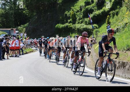 Alpe di Mera, Alpe di Mera (VC), Italy, 28 May 2021, Egan Bernal (Ineos Graenadiers), leader of the race at the Alpe Agogna hill during Stage 19 of Giro D&#39;Italia 2021 - Abbiategrasso - Alpe di Mera, Giro d'Italia - Photo Claudio Benedetto / LM Stock Photo