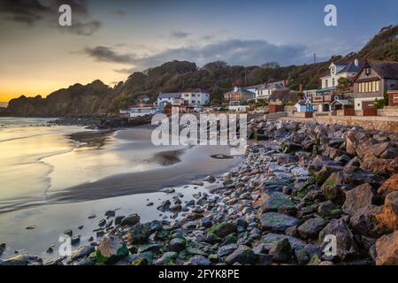 Low tide and a lovely winter sunset at Steephill Cove in Ventnor on the Isle of Wight. Stock Photo