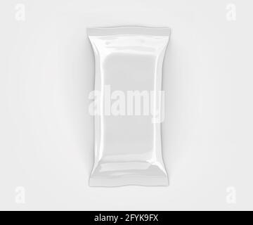 White Cocolate Bar Packaging Mockup, Blank Plastic Candy Container, 3D Rendering isolated on light background Stock Photo