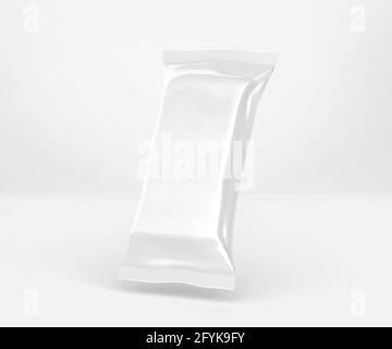 White Cocolate Bar Packaging Mockup, Blank Plastic Candy Container, 3D Rendering isolated on light background Stock Photo