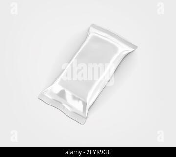 White Cocolate Bar Packaging Mockup, Blank Plastic Candy Container, 3D Rendering isolated on light background Stock Photo