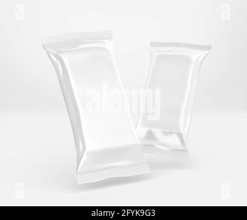 White Cocolate Bar Packaging Mockup, Blank Plastic Candy Container, 3D Rendering isolated on light background Stock Photo