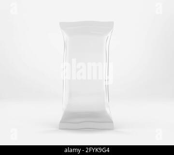 White Cocolate Bar Packaging Mockup, Blank Plastic Candy Container, 3D Rendering isolated on light background Stock Photo