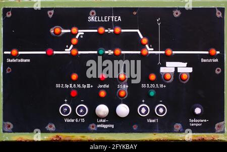 Signalling control panel at a disused station in northern Sweden. Stock Photo