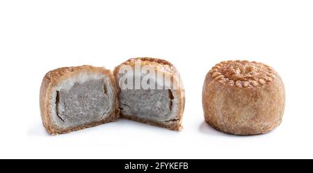Melton  Mowbray pork pie isolated on white Stock Photo