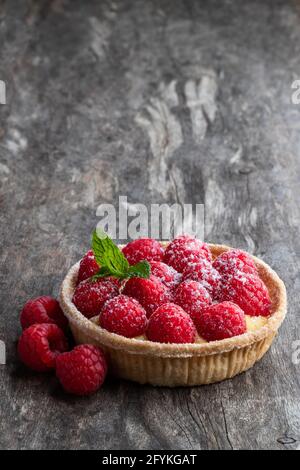 Fresh  homemade fruit tart with raspberry and lemon curd isolated on white Stock Photo
