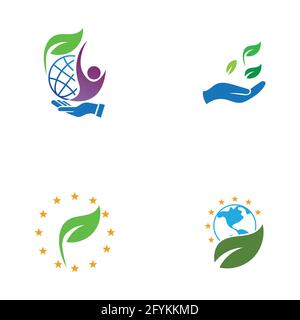 creative happy earth day logo set  illustration design template Stock Vector