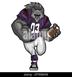 American Football character mascot design with Big Bad Wolf theme, for merchandising, stickers or t-shirts Stock Photo