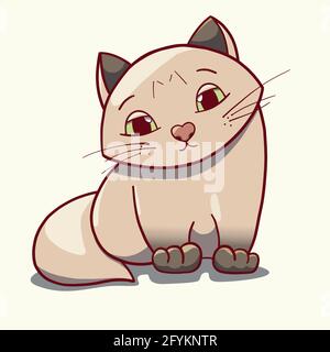 cute sad cartoon kitten illustration Stock Vector