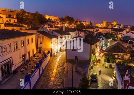 Night view of Obidos village in Portugal Stock Photo