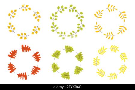 Round empty area for text with dry and summer leaves. Sticker. Decoration for a greeting card. Autumn design. Banners for advertising, scrapbooking, notebook, dishes. Frames. Halloween. Stock Vector