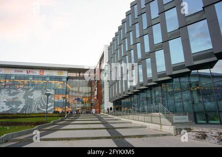 POZNAN, POLAND - Apr 11, 2016: Stairs next to office building leading to the Galeria Malta shopping mall Stock Photo