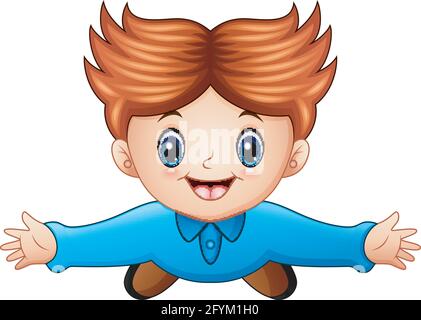 Top view of a boy raising hands on a white background Stock Vector