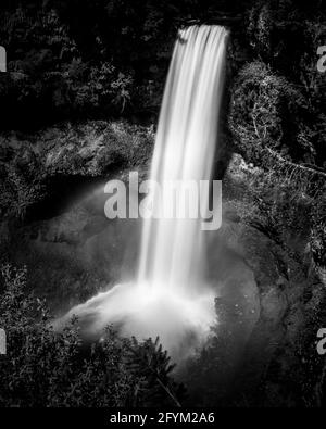 Black and White Photo of Brandywine Falls at the Sea to Sky Highway between Squamish and Whistler, British Columbia, Canada Stock Photo