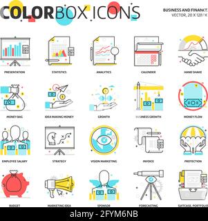 Color box icons, business backgrounds and graphics. The illustration is colorful, flat, vector, pixel perfect, suitable for web and print. Linear stok Stock Vector