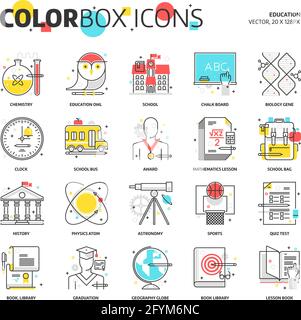 Color box icons, education icons, backgrounds and graphics. The illustration is colorful, flat, vector, pixel perfect, suitable for web and print. Lin Stock Vector