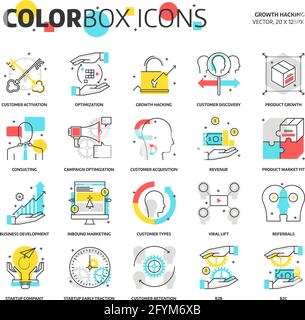 Color box icons, growth hacking concept illustrations, icons, backgrounds and graphics. The illustration is colorful, flat, vector, pixel perfect, sui Stock Vector