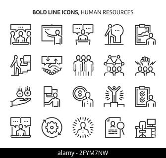 Human resources, bold line icons. The illustrations are a vector, editable stroke, 48x48 pixel perfect files. Crafted with precision and eye for quali Stock Vector