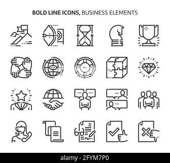 Business elements, bold line icons. The illustrations are a vector, editable stroke, 48x48 pixel perfect files. Crafted with precision and eye for qua Stock Vector