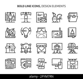 Design elements, bold line icons. The illustrations are a vector, editable stroke, 48x48 pixel perfect files. Crafted with precision and eye for quali Stock Vector