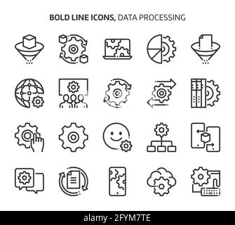 Data processing, bold line icons. The illustrations are a vector, editable stroke, 48x48 pixel perfect files. Crafted with precision and eye for quali Stock Vector