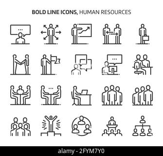 Human resources, bold line icons. The illustrations are a vector, editable stroke, 48x48 pixel perfect files. Crafted with precision and eye for quali Stock Vector