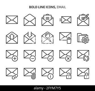 Email, bold line icons. The illustrations are a vector, editable stroke, 48x48 pixel perfect files. Crafted with precision and eye for quality. Stock Vector
