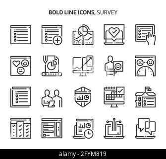 Survey, bold line icons. The illustrations are a vector, editable stroke, 48x48 pixel perfect files. Crafted with precision and eye for quality. Stock Vector
