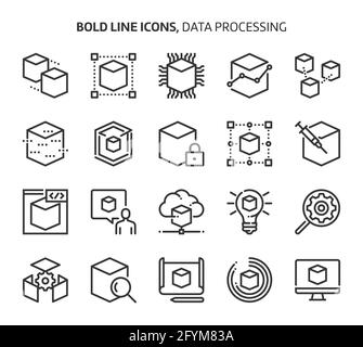 Data processing, bold line icons. The illustrations are a vector, editable stroke, 48x48 pixel perfect files. Crafted with precision and eye for quali Stock Vector