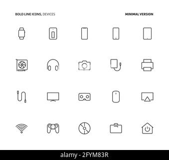 Devices, bold line icons, minimal version. The illustrations are vector, editable stroke, 48x48 pixel perfect files. Stock Vector