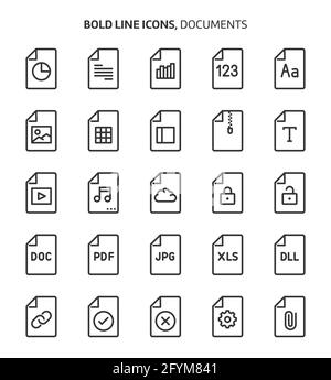 File types, bold line icons. The illustrations are a vector, editable stroke, 48x48 pixel perfect files. Crafted with precision and eye for quality. Stock Vector