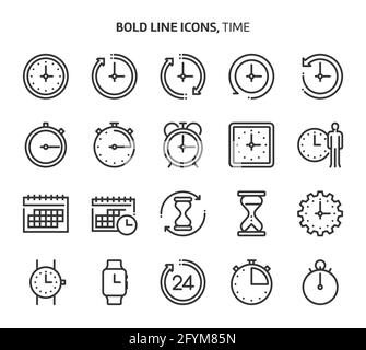 Time, bold line icons. The illustrations are a vector, editable stroke, 48x48 pixel perfect files. Crafted with precision and eye for quality. Stock Vector
