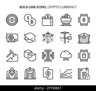 Crypto Currency, bold line icons. The illustrations are a vector, editable stroke, 48x48 pixel perfect files. Crafted with precision and eye for quali Stock Vector