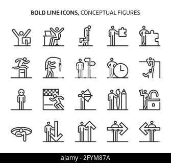Conceptual figures, bold line icons. The illustrations are a vector, editable stroke, 48x48 pixel perfect files. Crafted with precision and eye for qu Stock Vector