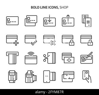 Credit card, bold line icons. The illustrations are a vector, editable stroke, 48x48 pixel perfect files. Crafted with precision and eye for quality. Stock Vector