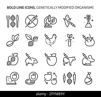 Genetically modified organisms, bold line icons. The illustrations are a vector, editable stroke, 48x48 pixel perfect files. Crafted with precision an Stock Vector