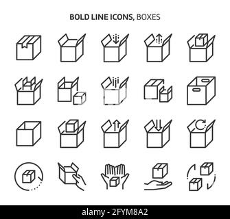 Boxes, bold line icons. The illustrations are a vector, editable stroke, 48x48 pixel perfect files. Crafted with precision and eye for quality. Stock Vector